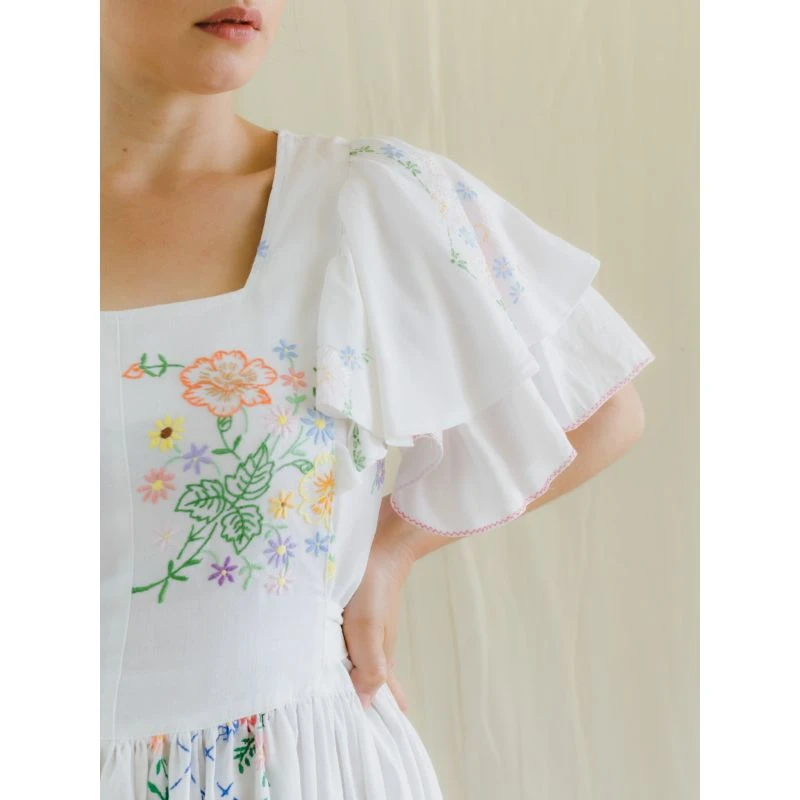 Upcycled Vintage Floral Embroidered Maxi Dress With Pink Border 16 Upcycled Vintage Floral Embroidered Maxi Dress With Pink Border - Image 14