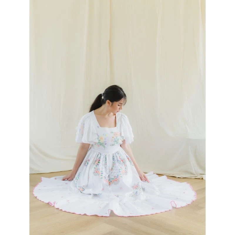 Upcycled Vintage Floral Embroidered Maxi Dress With Pink Border 12 Upcycled Vintage Floral Embroidered Maxi Dress With Pink Border - Image 10