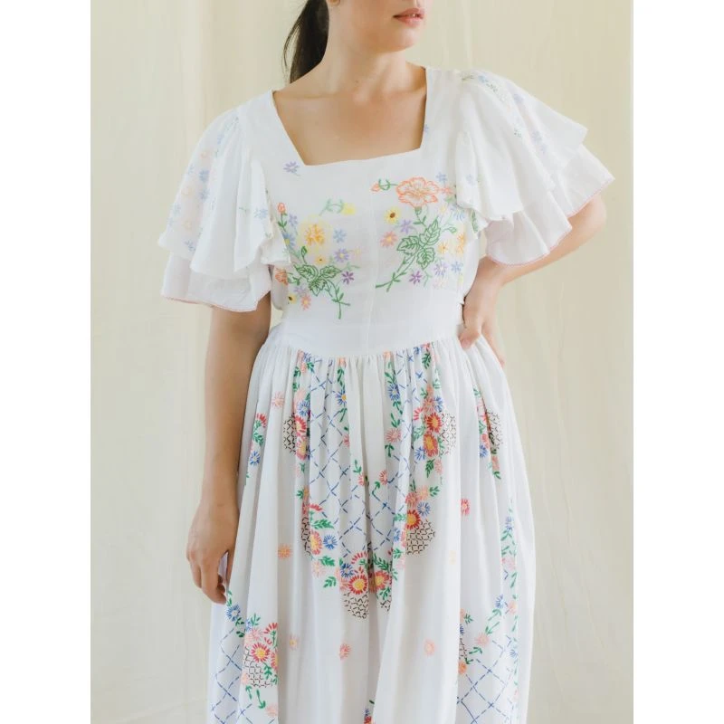 Upcycled Vintage Floral Embroidered Maxi Dress With Pink Border 20 Upcycled Vintage Floral Embroidered Maxi Dress With Pink Border - Image 18