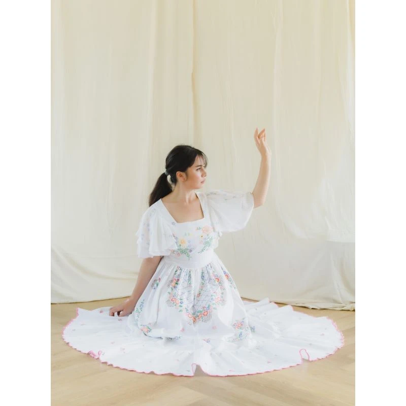 Upcycled Vintage Floral Embroidered Maxi Dress With Pink Border 14 Upcycled Vintage Floral Embroidered Maxi Dress With Pink Border - Image 12