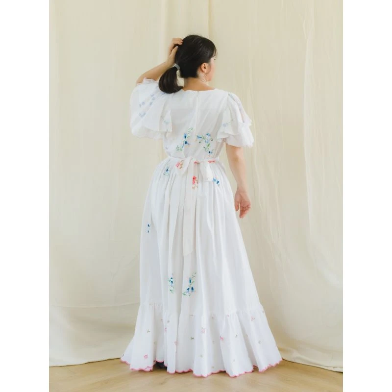 Upcycled Vintage Floral Embroidered Maxi Dress With Pink Border 13 Upcycled Vintage Floral Embroidered Maxi Dress With Pink Border - Image 11