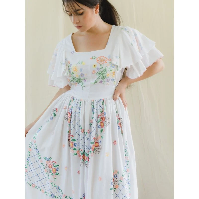 Upcycled Vintage Floral Embroidered Maxi Dress With Pink Border 18 Upcycled Vintage Floral Embroidered Maxi Dress With Pink Border - Image 16