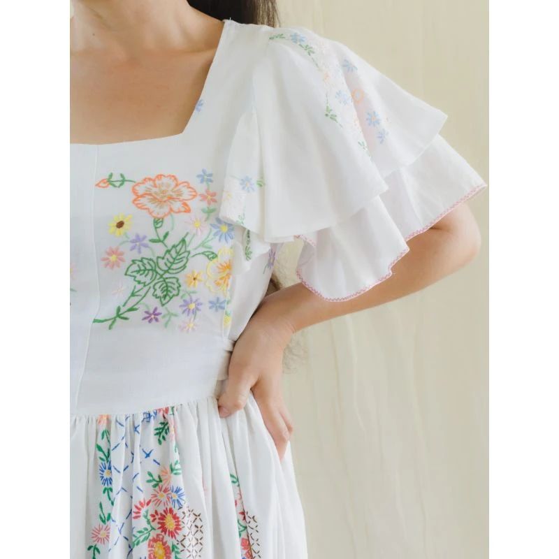 Upcycled Vintage Floral Embroidered Maxi Dress With Pink Border 17 Upcycled Vintage Floral Embroidered Maxi Dress With Pink Border - Image 15