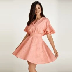 Coral Embroidered Dress With Ruffle Sleeves -Maison Close Sales uukbjzx5npjbqbmybrhx