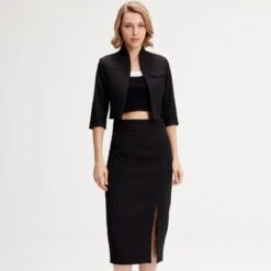 Front Slit Pencil Skirt - Black -Maison Close Sales veste courte minimaliste 49eb0bec3bcb33cf8a018352424cbade