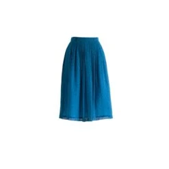 Vintage Green Pleated Flared Chiffon Skirt