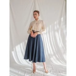 Vintage Cotton Navy Blue Maxi Skirt -Maison Close Sales vintage satin navy blue maxi skirt e6e74b1c73130a11fbeb4af77c703ec2