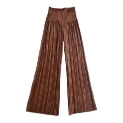 Wide Leg Pleated Pants - Brown