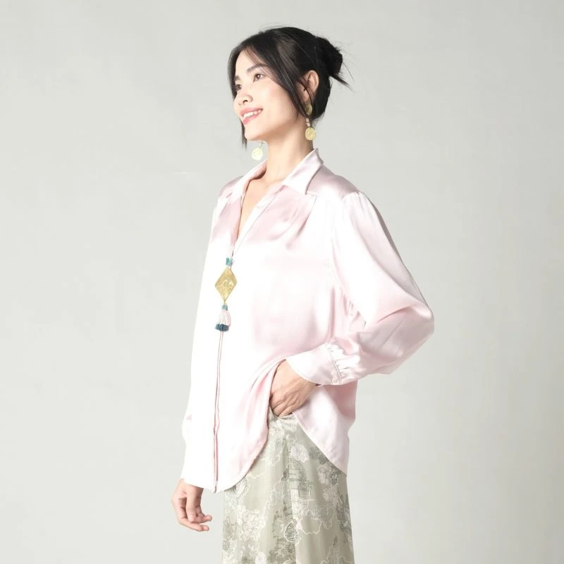 Women Silk Shirt - Rose Gold 5 Women Silk Shirt - Rose Gold - Image 3
