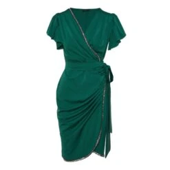 Wrap Cocktail Short Green Dress