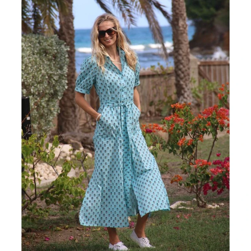 Cotton Maddie Dress In Blue & Navy Ditsy Flower 5 Cotton Maddie Dress In Blue & Navy Ditsy Flower - Image 3