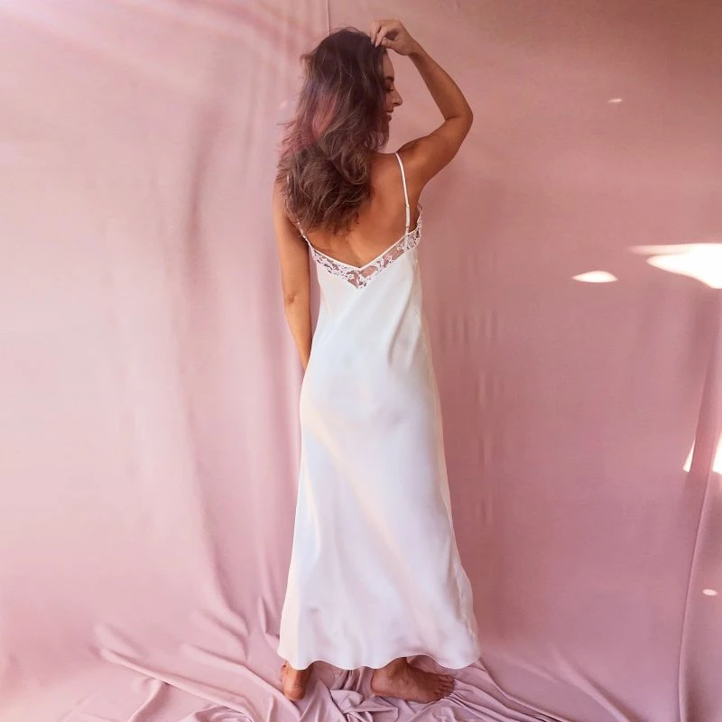 Silk Ankle-Length Backless Slip With French Lace Ivory 4 Silk Ankle-Length Backless Slip With French Lace Ivory - Image 2