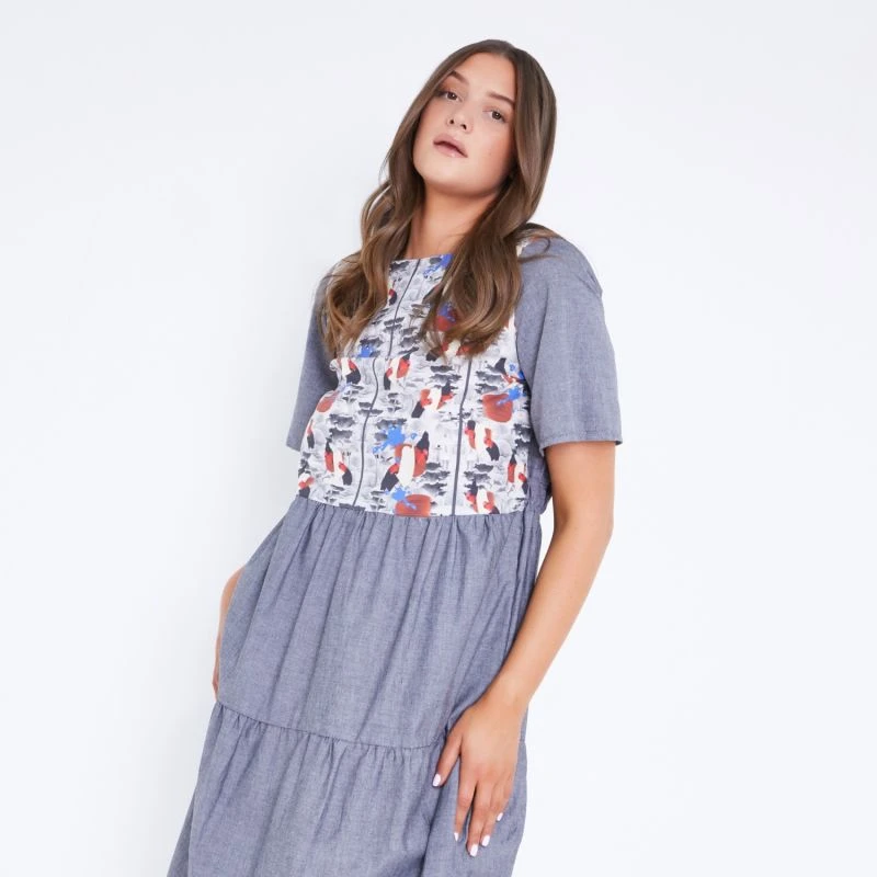 Ami Dress Cotton Chambray With Graffiti Art Print 8 Ami Dress Cotton Chambray With Graffiti Art Print - Image 6