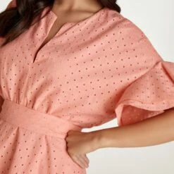 Coral Embroidered Dress With Ruffle Sleeves -Maison Close Sales yelzdmblkbg3hqudcdpc