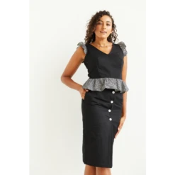 Florence Fluttering Straight Skirt In Black With Stripe Detail 9 Florence Fluttering Straight Skirt In Black With Stripe Detail -Maison Close Sales yphwmgd7ehycu0m13oe8
