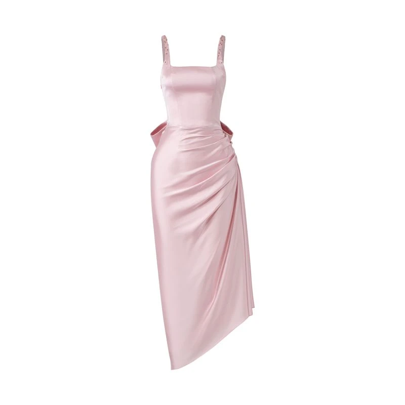 Zuri Silk Satin Asymmetric Dress - Pink 3 Zuri Silk Satin Asymmetric Dress - Pink