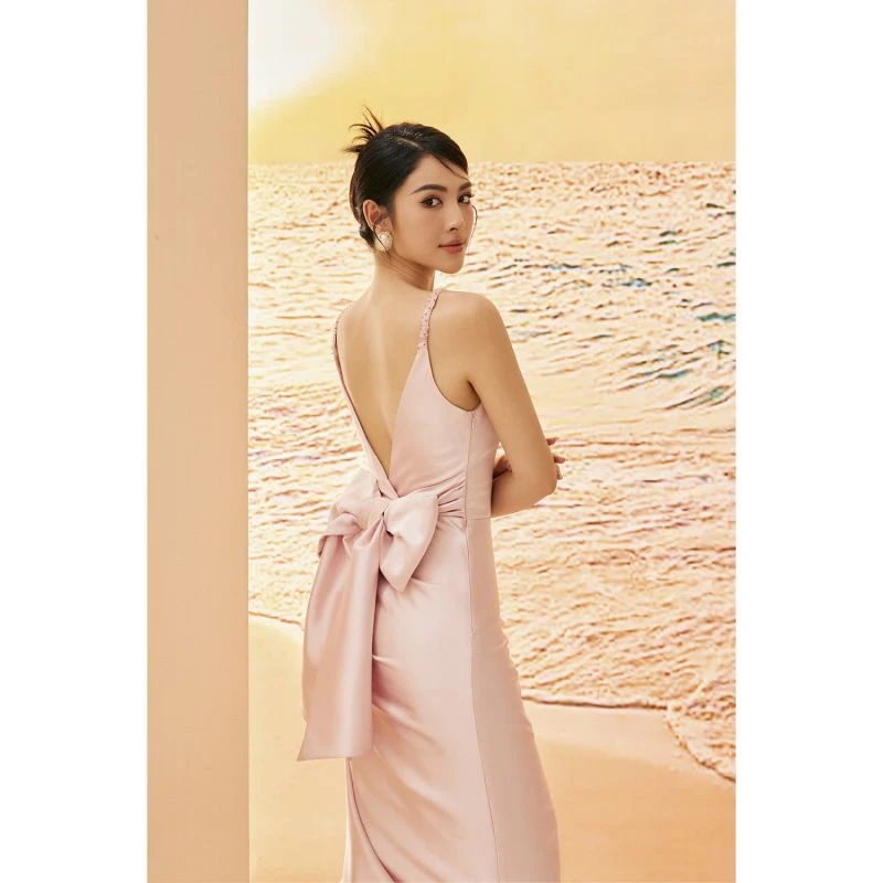 Zuri Silk Satin Asymmetric Dress - Pink 8 Zuri Silk Satin Asymmetric Dress - Pink - Image 6