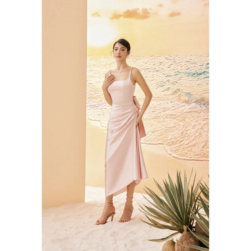 Zuri Silk Satin Asymmetric Dress - Pink 4 Zuri Silk Satin Asymmetric Dress - Pink - Image 2